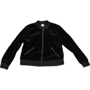 Halogen Black Quilted Velvet Bomber Jacket | Size L